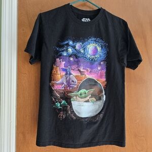 Mad Engine Star Wars T-Shirt Mandalorian Baby Yoda Starry Night Adult Small